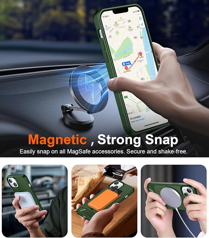 Magnetic Compatible with iPhone 14 Case/iPhone 13 Case,[Built-in Invisible Kickstand][Compatible with MagSafe][Military Grade Shockproof] Slim Translucent Matte Phone Case for iPhone 14/13 6.1"