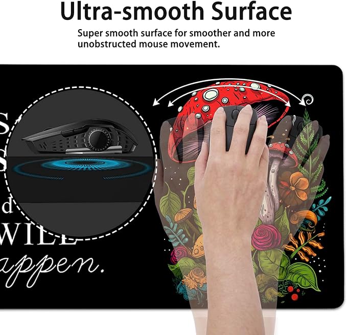 Large Mouse Pad, 31.5 x 11.8in Extended Gaming Mouse Pad with Stitched Edges, XXL Mousepad Protector Non Slip Rubber Base for Office and Home Writing Mat,Red Mushroom Pattern Black Desk Mat