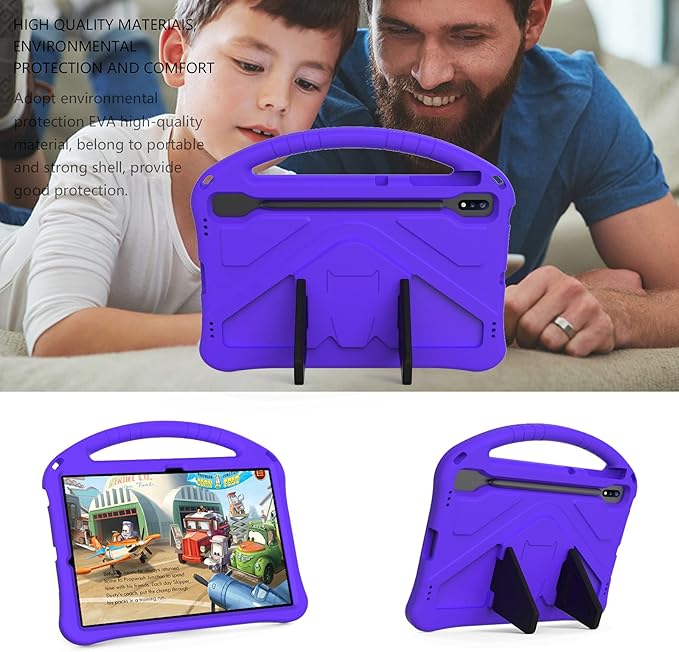 Kids Case for Samsung Galaxy Tab S10 Lite/S10 FE/S9 FE 10.9"/Tab S9/S8/S7 11", Techcircle Light Weight Shock Proof EVA Foam Handle Rugged Stand Protective Case, Purple