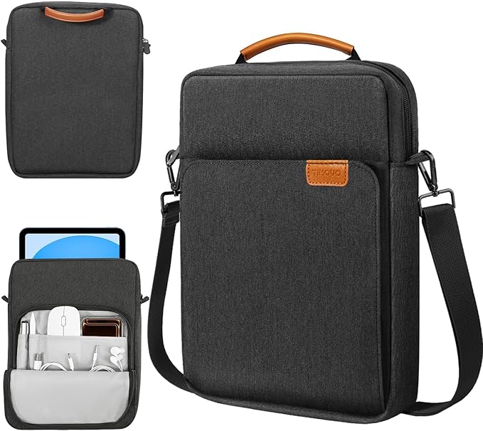 TiMOVO 9-11 Inch Tablet Sleeve Bag with Shoulder Strap for iPad 11-inch A16 2025, iPad 10th Gen. 10.9"/10.2", Galaxy Tab A9 Plus 11", Black & Grey