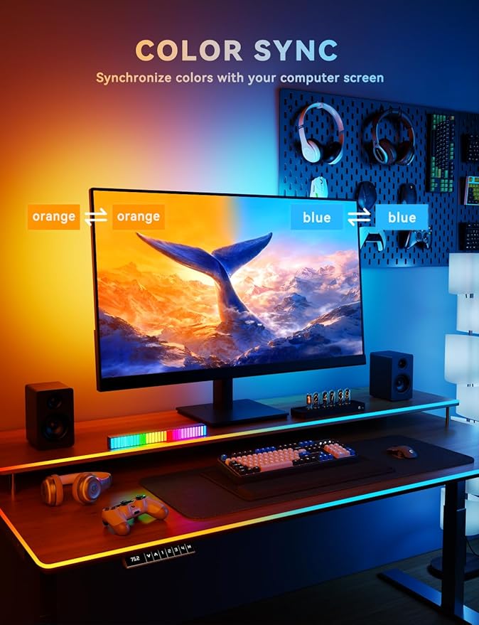 Soleil X6 LED Monitor Backlight for PC & Mac, Strip Light Sync to 24″-34″ Screens, Ambient Lighting for Games/Movies/Music, Dual USB Ports, Software Control with Built-in AI Function (For 24″ Monitor)