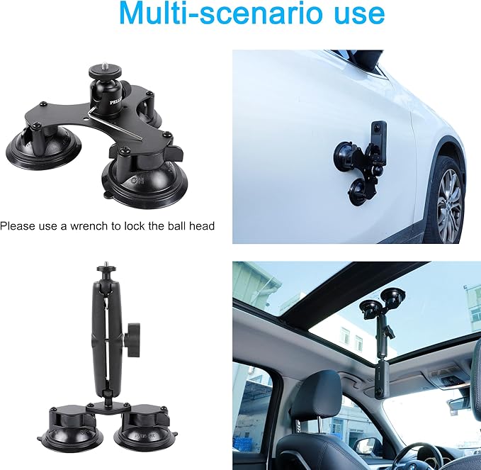 PellKing Suction Car Mount for Insta360 x5,x4, x3, x2, x,One RS,R Compatible with GoPro Max DJI OSMO 360 Camera 5 in 1 Suction Mount Kit for Action Cameras (Includes 44.9-inch Selfie Stick)