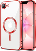 Hython Magnetic Clear for iPhone 17e Case with Camera Lens Protector [Compatible with MagSafe] Luxury Plating Edge Slim Soft TPU Cover Protective Phone Case for iPhone 17e 6.1", Red