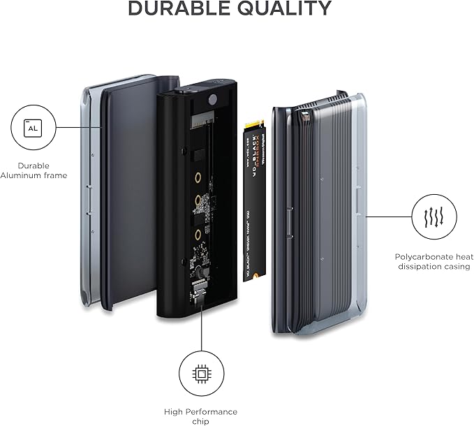 Satechi M.2 Enclosure, USB4 NVMe SSD Pro Enclosure, 40Gbps, up to 16TB, Aluminum Enclosure with Silicone Pin, Polycarbonate Casing, USAP SSD Trim for Sizes 2280/2260/2242/2230mm (SSD Not Included)