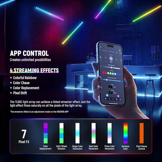 NEEWER RGB Tube Light, 30W LED Video Light RGBWW Full Color Stick Light Wand with 18 Scenes 7 Pixel Effects 2500-10000K CRI97/TLCI98 6000mAh, APP/2.4G/DMX Control for Photography Video Record, TL90C