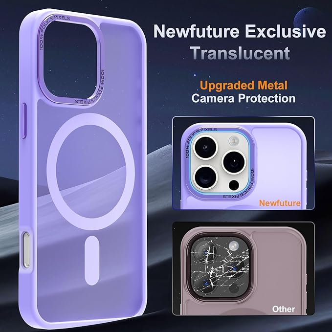 Newfuture Designed for iPhone 16 Pro Max Case with Magnetic [13 FT Military Drop Protection] [Compatible with Magsafe] Slim Translucent Matte Shockproof with Anti-Fingerprint Phone Case, Lilac Purple