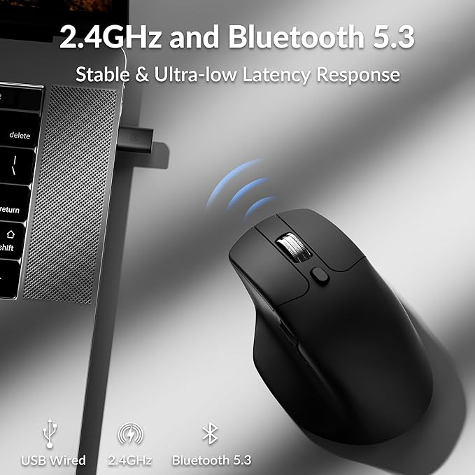 Keychron M6 Silent Wireless Gaming Mouse, 1000Hz, Bluetooth/2.4G/Wired, PixArt 3311 Sensor (12K DPI), 86g, 5 On-Board Memory Profiles for Plug & Play, Programmable for Mac/Win/Linux – Black