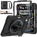 iPad Pro 11 Inch Case M5 2025/M4 2024, Heavy Duty Shockproof Protective Case with Screen Protector, 360° Rotating Stand Hand Strap Shoulder Strap Kids Cover Apple Pencil Holder
