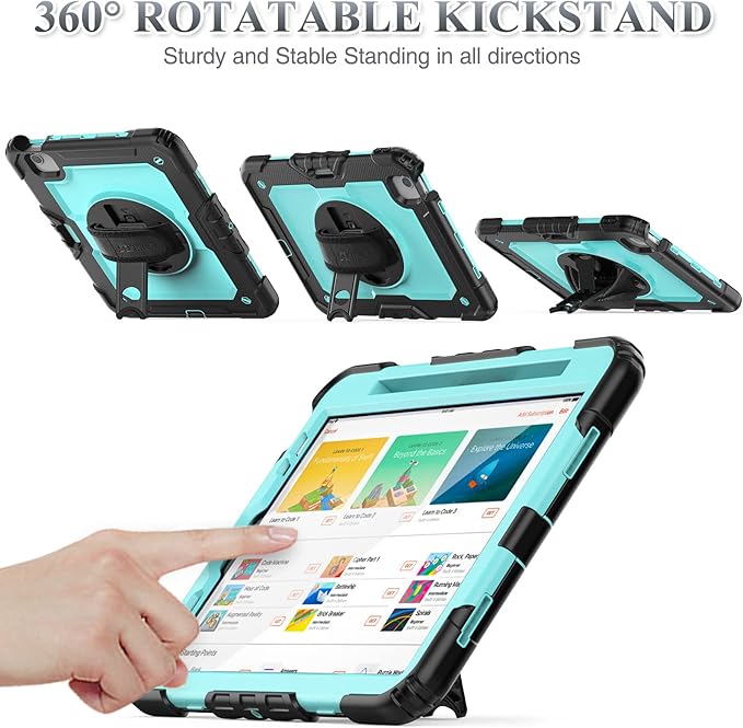 SEYMAC stock Case for iPad Air 5th/4th Generation/Pro 11 (4th/3rd/2nd) with Screen Protector Pen Holder, 360° Rotate Hand Strap/Stand Case for iPad Air 5th/4th Gen 10.9''/ Pro 11'' (Brightblue+Black)