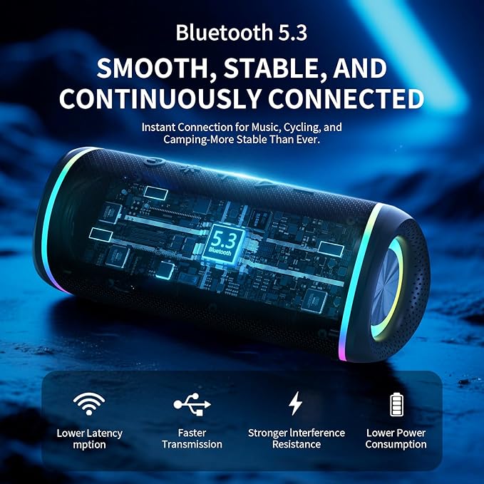 Bluetooth Speaker with HD Sound, Portable Wireless, IPX5 Waterproof, Up to 20H Playtime, TWS Pairing, Bluetooth 5.3, for Home, Party, Beach, Outdoor, Electronic Gadgets, Birthday Gift (Black)