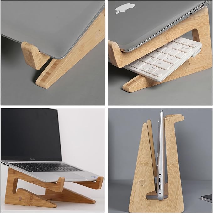 Wooden Vertical Laptop Stand for Desk, Bamboo Laptop Holder Compatible with MacBook Air Pro/Dell XPS/Surface Pro/HP/Pixelbook/Lenovo, More 13-15.6 Inch Laptops