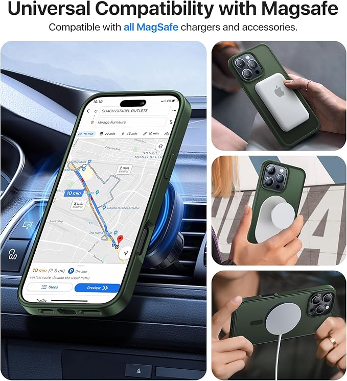 Magnetic for iPhone 14 Pro Case,[Compatible with MagSafe][Military-Grade Drop Protection][Anti-Yellowing]Shockproof Protective Translucent Matte Cover for iPhone 14 Pro Phone Case,Forest Green