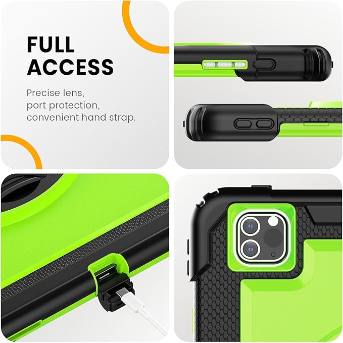 Timecity for iPad Pro 12.9 Case 6th/5th/4th/3rd Gen, 360° Rotating Stand, Pencil Holder & Wireless Charging, Shockproof with Screen Protector & Shoulder Strap - for Designers & Professionals - Green