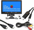 7 inch Small HDMI VGA AV RCA Monitor 1080P Second Screen for PC/Security System/Game Console; IPS 1024X600 Pixels; 60HZ; Built in Loud Speakers & Earphone Jack; 12V USB Power Cable for Portable Use