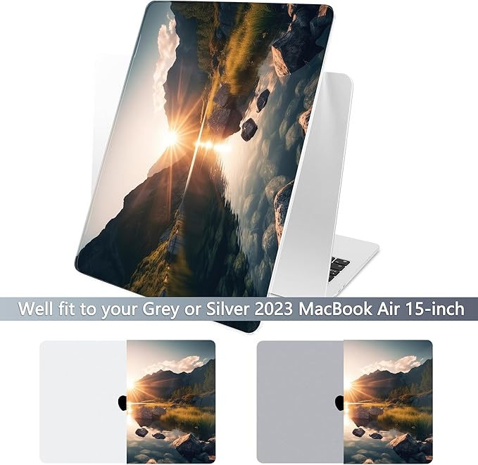 Batianda Premium Case for New MacBook Air 15 inch with M5 M4 M3 M2 Chip 2026 2025 2024 2023 Release, Designed Ultra-Slim Hardshell & Keyboard Cover & Screen Protector 4-in-1 Bundle, Mountain Sunrise