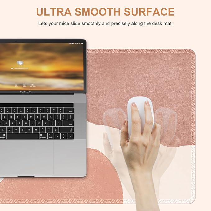 HAOCOO Desk Mat, Computer Desk Pad, Large Mouse Pad for Desk, 35.4" x 15.7" Gaming Mousepad for Desktop with Non-Slip Base, Waterproof Laptop Keyboard Mat for Home Office, Light Pink Boho