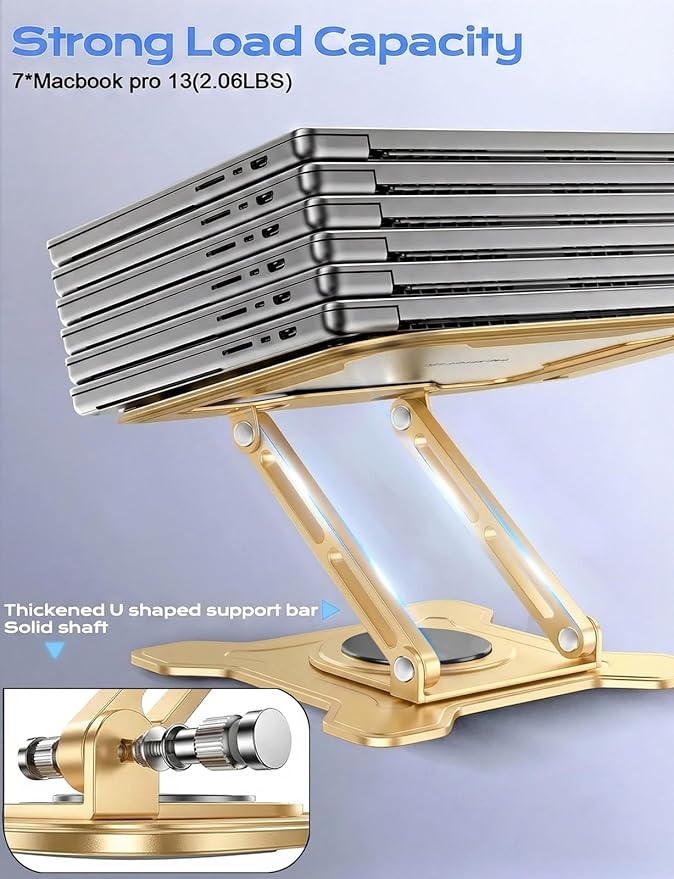 JCZT Adjustable Laptop Stand, 360° Rotating Base Ergonomic Computer Stand, Foldable Laptop Stand for Desk for Office Home Fits Compatible with MacBook Pro Air (10-16") - Gold