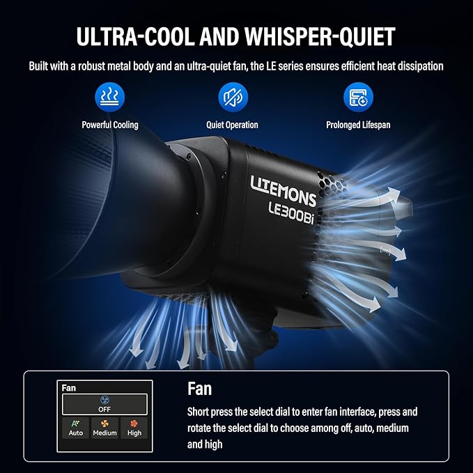 Godox Litemons LE300Bi COB Led Video Light, Godox Bowens Mount 315W Bi-Color Continuous Output Light with DMX/Bluetooth APP Control, NFC Connection, 2800K~6500K, 58900Lux@1m, CRI/TLCI98, 11 Fx Effects