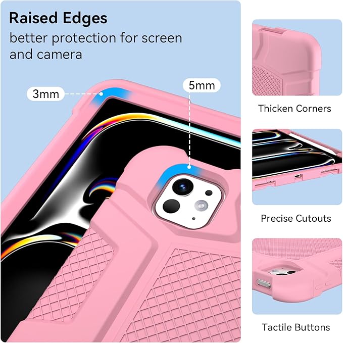 Case for iPad Pro 13 Inch Case (M5 2025/ M4 2024) with Pencil Holder, Built-in Stand, Military Grade Shockproof Protective Cover for iPad Pro 13" 8th/ 7th (Rose Gold)