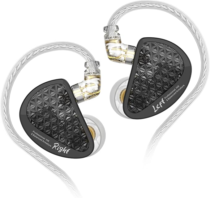 Linsoul KZ AS16 Pro Wired Earbuds, 16BA Balanced Armature Drivers Earphones HiFi Bass in Ear Monitor Earphones with Detachable 0.75mm 2 pin Cable (Black, Without Mic)