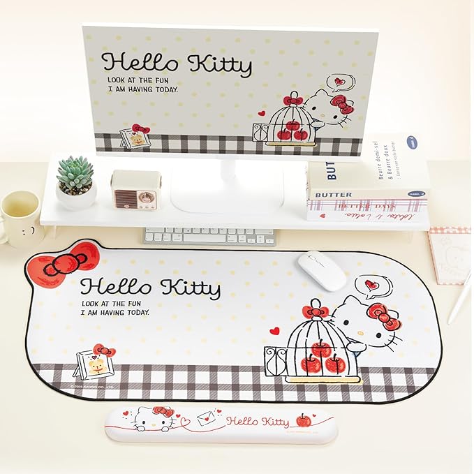 Kuitmor Cartoon Cat Mouse Pad Wrist Rest Support Set, Non-Slip Desk Mat and Memory Foam Wrist Rest for Keyboard and Mouse, Perfect for Gaming or Home Office Work - HLK