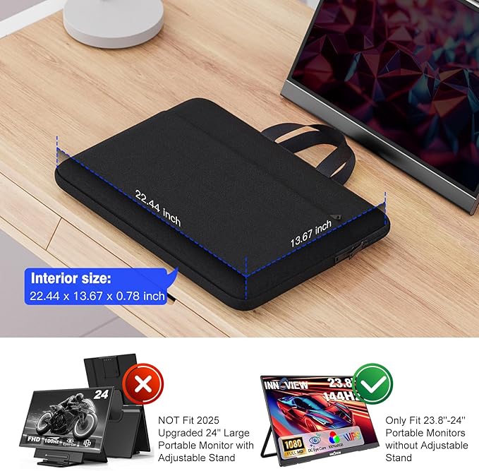 24 Inch Portable Monitor Case, Protective Carrying Sleeve for 23.8-24 inch Portable Monitors InnoView 23.8"/ASUS ZenScreen 24"/ViewSonic TD2423D 24 Inch Portables Monitor Case Bag, Black