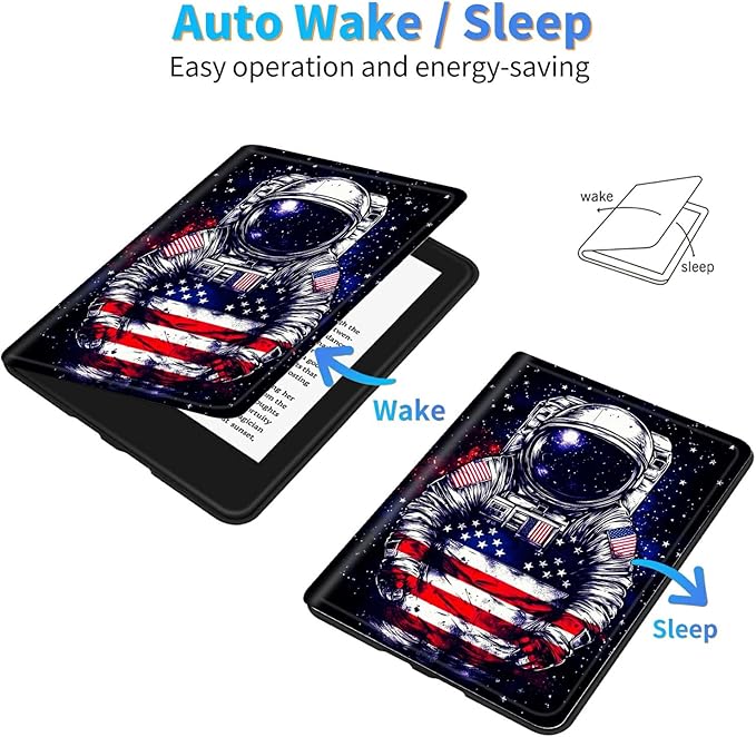 for 6.8" Kindle Paperwhite (11th Generation 2021) and Kindle Paperwhite Signature Edition Case, Slim Kickstand Stand Leather Smart Cover with Auto Wake/Sleep, National Flag Astronaut
