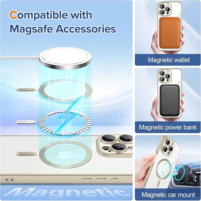 Hython Magnetic Clear for iPhone 16 Pro Max Case with Camera Lens Protector [Compatible with MagSafe] Plating Edge Slim Soft TPU Cover Protective Phone Case for iPhone 16 Pro Max 6.9", Matte Gray