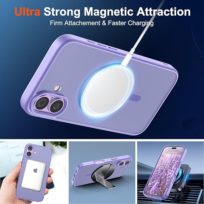 SUPFINE Magnetic for iPhone 17 Case (Compatible with MagSafe)(Military Grade Drop Protection) Translucent Matte Shockproof with Anti-Fingerprint Phone Cover 2025,Purple