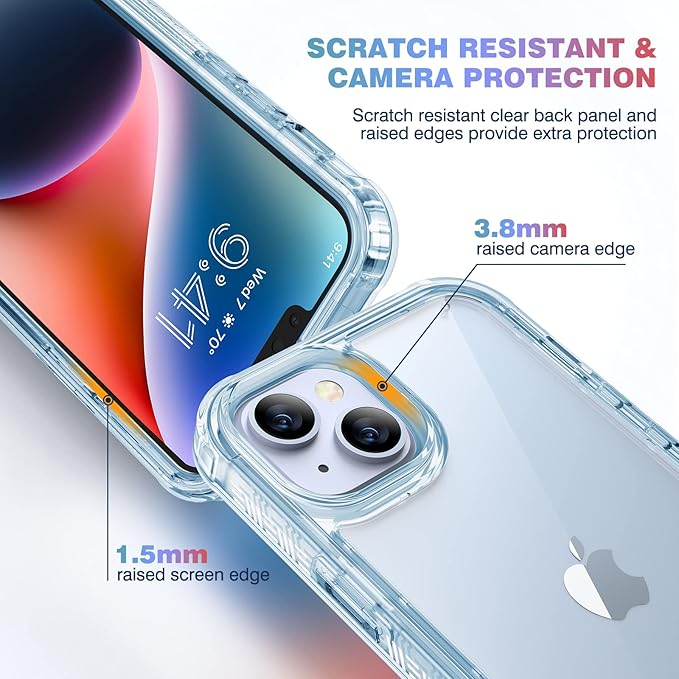 Diaclara Designed for iPhone 14 Case, Full Body Rugged Case with Built-in Touch Sensitive Anti-Scratch Screen Protector, with Camera Lens Protector for iPhone 14 6.1" (Clear Blue)