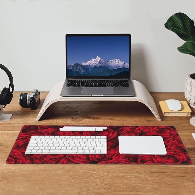 Red Roses Mouse Pad, Flower Large Big Gaming Mouse Pad Desk Pad, Mousepad with Non-Slip Rubber Base, Extended XXL Mouse Mat for Computer Laptop Office Accessories