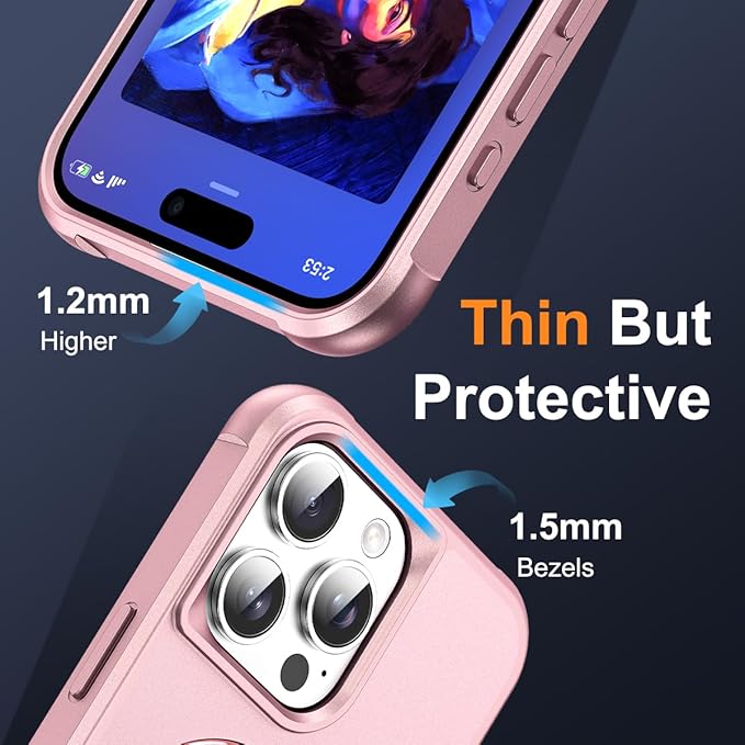 SKYLMW Compatible with iPhone 14 Pro Max Case with Invisible Magnetic O-Ring Stand Military-Grade Case for iPhone 14 ProMax 6.7" [Compatible with Mag-Safe][Great Grip Feeling], Rose Gold