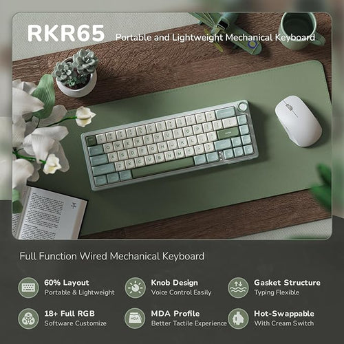 RK ROYAL KLUDGE R65 Wired Mechanical Keyboard, 60% Percent Creamy Gaming Keyboard Gasket Mount RGB Backlit with Programmable Knob, MDA Profile PBT Keycaps, QMK/VIA, Hot Swappable Linear Switch, Cyan
