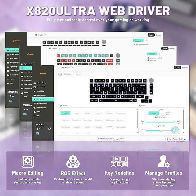 A.JAZZ Attack Shark X820Ultra 75% Wireless Mechanical Gaming Keyboard and Coiled Cable Hot Swappable 2.4GHz/Bluetooth/Wired Keyboard with Screen & Knob RGB Backlit Gasket Mount Shark Switch-Starwhite