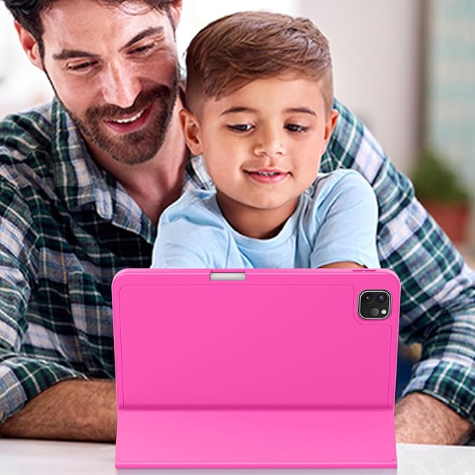 ZryXal New iPad Pro 13 Inch Case (M5) 2025 / (M4) 2024 with Pencil Holder, Smart iPad Case [Support Pencil Pro and Pencil (USB-C)], Support Touch ID and Auto Wake/Sleep (New Rose Red)
