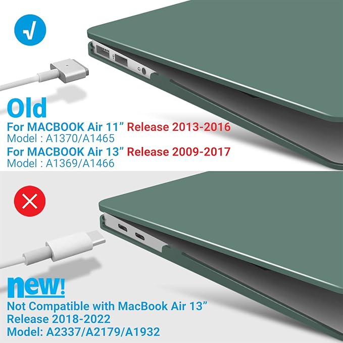 IBENZER Compatible with MacBook Air 11 Inch Case Model A1370 A1465, Soft Touch Plastic Hard Shell Case Bundle with Keyboard Cover for Mac Air 11, Midnight Green, A11MTGN+1