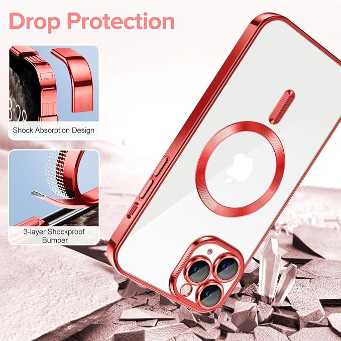 Hython Magnetic Clear for iPhone 11 Pro Case with Camera Lens Protector [Compatible with MagSafe] Luxury Plating Edge Slim Soft TPU Cover Protective Phone Case for iPhone 11 Pro 5.8", Red