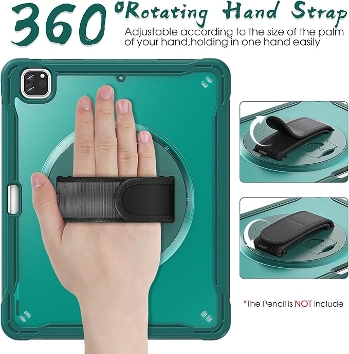 BRAECNstock case for iPad Air 13 Inch M4 2026/ M3 2025/ M2 2024 & Pro 12.9 inch 6th/5th/4th/3rd Generation 2022-2018 Cover with Screen Protector,Pencil Holder,360°Rotate Stand-Midnight Green