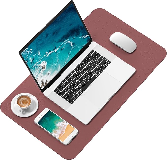 Hsurbtra Desk Pad, 23.6" x 13.8" PU Leather Desk Mat, M Extended Mouse Pad, Waterproof Desktop Blotter Protector, Non-Slip Ultra Thin Small Laptop Keyboard Writing Mat for Office Home, Brick Red