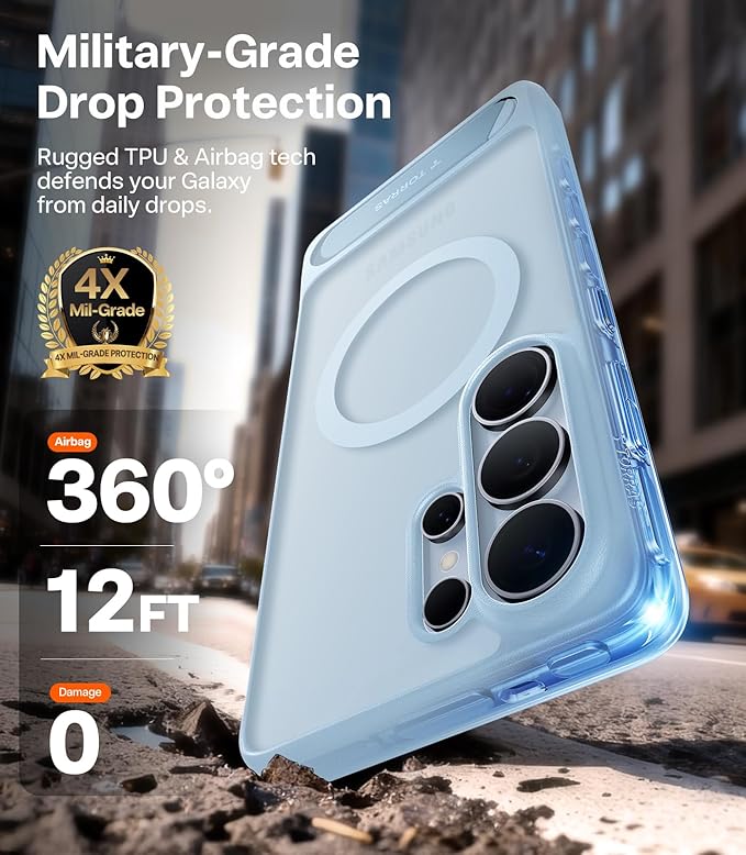 TORRAS Strong Magnetic & Seamless Stand for Samsung Galaxy S26 Ultra Case, Fit for MagSafe, Mil-Grade Drop Protection, Kickstand for Samsung Galaxy S26 Ultra Case, Translucent Back/Sky Blue Edge