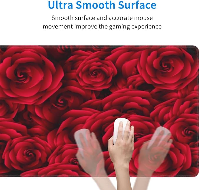 Red Roses Mouse Pad, Flower Large Big Gaming Mouse Pad Desk Pad, Mousepad with Non-Slip Rubber Base, Extended XXL Mouse Mat for Computer Laptop Office Accessories