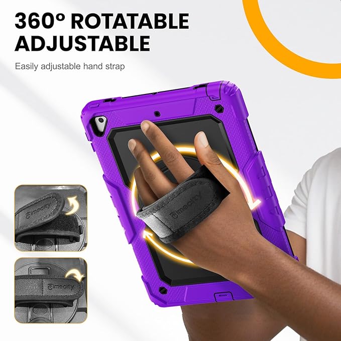 Timecity Compatible with iPad 9.7 Inch (for iPad 6th/5th Generation, iPad Air2, iPad Pro 9.7) Full-Body Silicone+PC Protective Case with Rotating Stand/Strap - Purple
