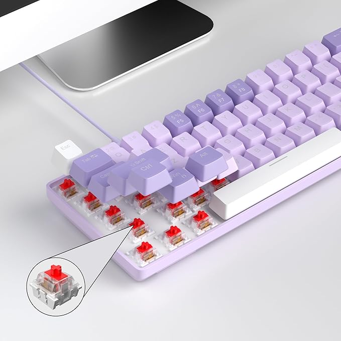 MageGee Portable 60% Mechanical Gaming Keyboard, MK-Box LED White Backlit Compact 68 Keys Mini Wired Office Keyboard with Red Switch for Windows Laptop PC Mac - Violets