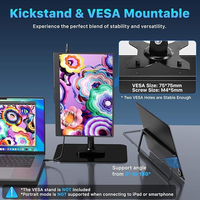 Upperizon Portable Monitor 14 inch 4K 3840X2400 100000:1 100% DCI-P3 OLED HDMI USB-C Travel Monitor for Laptop MacBook PC Surface PS5 Xbox, External Display with Kickstand & Speakers, VESA Compatible