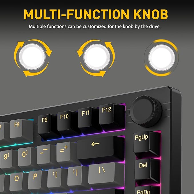 DAREU EK75PRO Wireless Mechanical Gaming Keyboard,75% Hot Swap Creamy Keyboard with Knob,RGB Backlit,Gasket Custom Structure,PBT Keycaps,2.4Ghz/BT5.1/USB-C, for Win/MAC