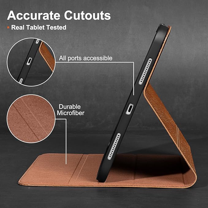 Gexmil Genuine Leather Case for iPad Pro 13 Inch (M5/M4) 2025/2024 with Pencil Holder,Protective Shockproof Smart Leather Folio Cover Adjustable Stand Auto Sleep/Wake,Yellow Brown