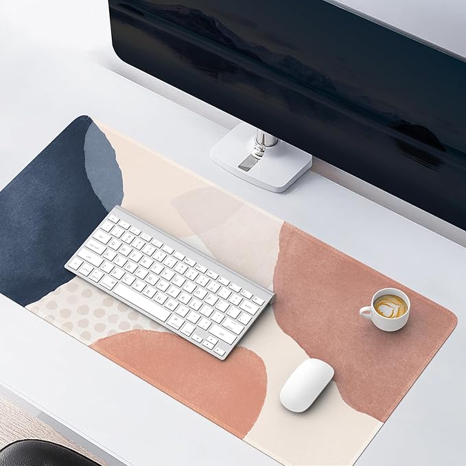 HAOCOO Mouse Pad, Computer Desk Mat, Large Mouse Pad for Desk, 31.5× 15.7 Boho Mousepad Cute for Desktop with Non-Slip Base, Waterproof Laptop Keyboard Mat for Office Home,Boho Pink Navy