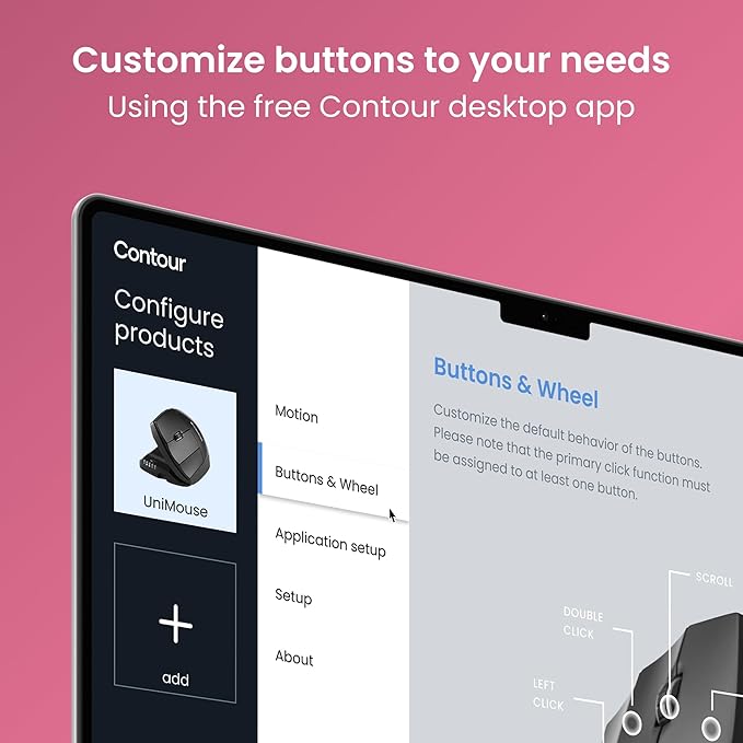 Contour Unimouse Ergonomic Vertical Mouse Adjustable 35°-70° Tilt Angle, 6 Programmable Buttons for Productivity, Customizable Thumb Rest for Wrist Pain Relief | Plug & Play Mac/PC - Wired - Left