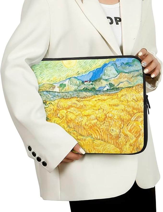 Yellow Wheatfield Laptop Protective Sleeve for Women Men Trendy Van Gogh Reaper Pattern Laptop Covers with Large Capacity Easy to Clean Withstand Daily Wear and Tear Nice Gifts for Holidays