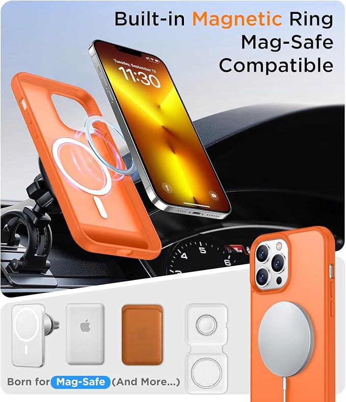 Magnetic Compatible with iPhone 13 Pro Max Case, [Built-in Invisible Kickstand][Compatible with MagSafe][Military Grade Shockproof] Slim Translucent Matte Phone Case for iPhone 13 Pro Max 6.7"